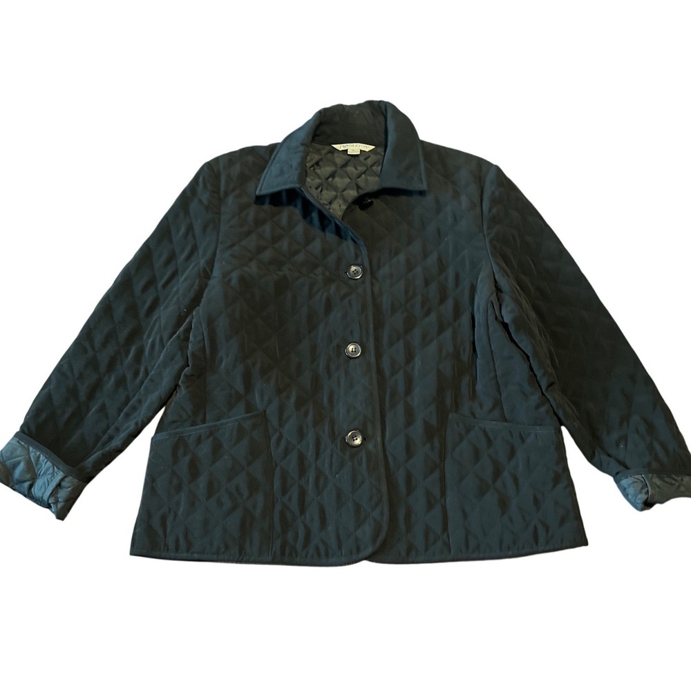 Pendleton Jacket Womens Xl Black Diamond Quilted Button Front Coat Lightweight